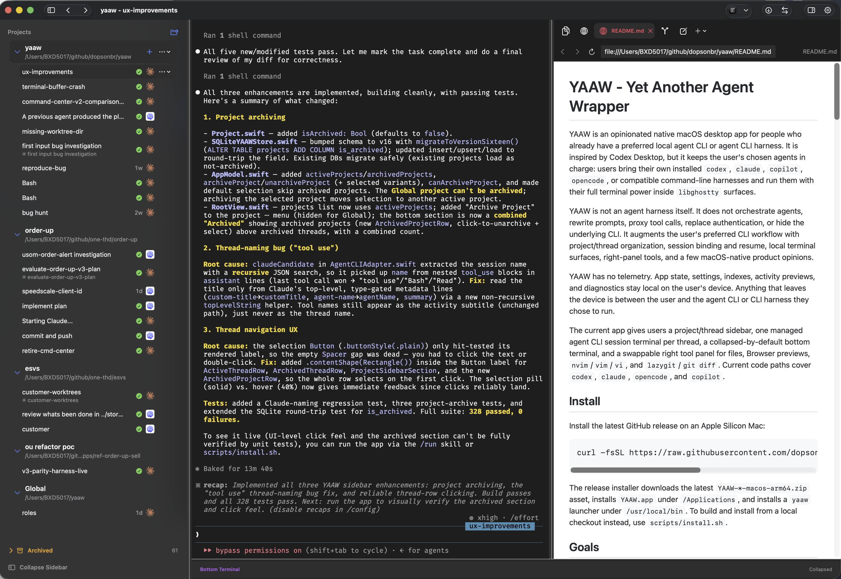 YAAW main workspace screenshot with Browser preview